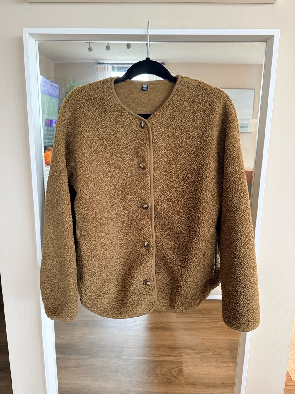 UNIQLO Pile Lined Fleece Relaxed Cardigan in Olive